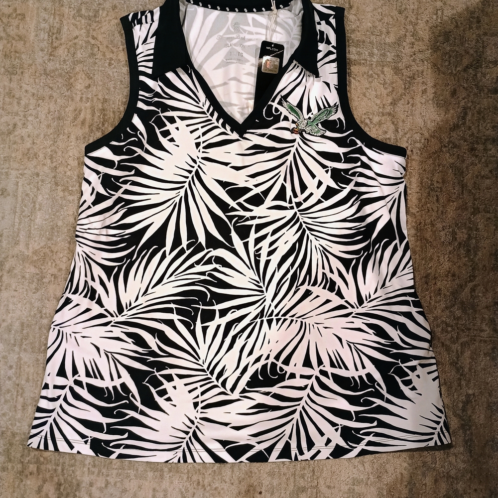 Women's Black and White Tropical Print Philadelphia Eagles Top